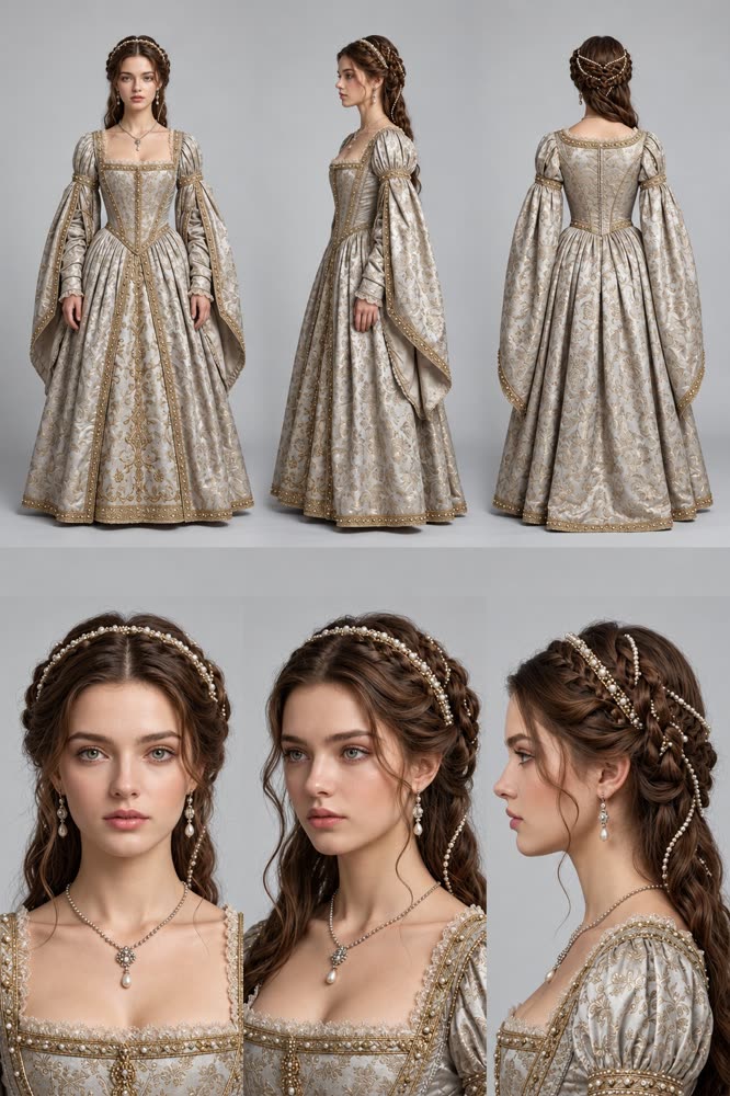 Character sheet: a lady in silver brocade